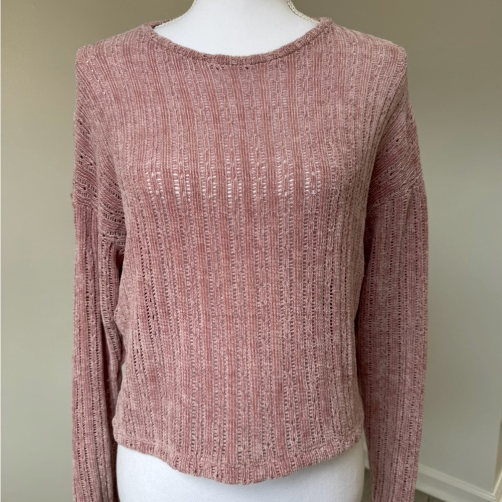 Hollister Pink Chenille Sweater Small Polyester Knit Long Sleeve Lightweight